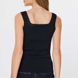 Square Neck Sweater Tank Top with Crochet Detail