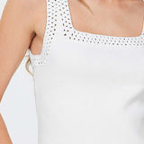 Square Neck Sweater Tank Top with Crochet Detail