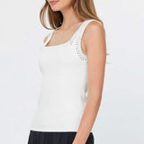 Square Neck Sweater Tank Top with Crochet Detail