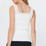 Square Neck Sweater Tank Top with Crochet Detail