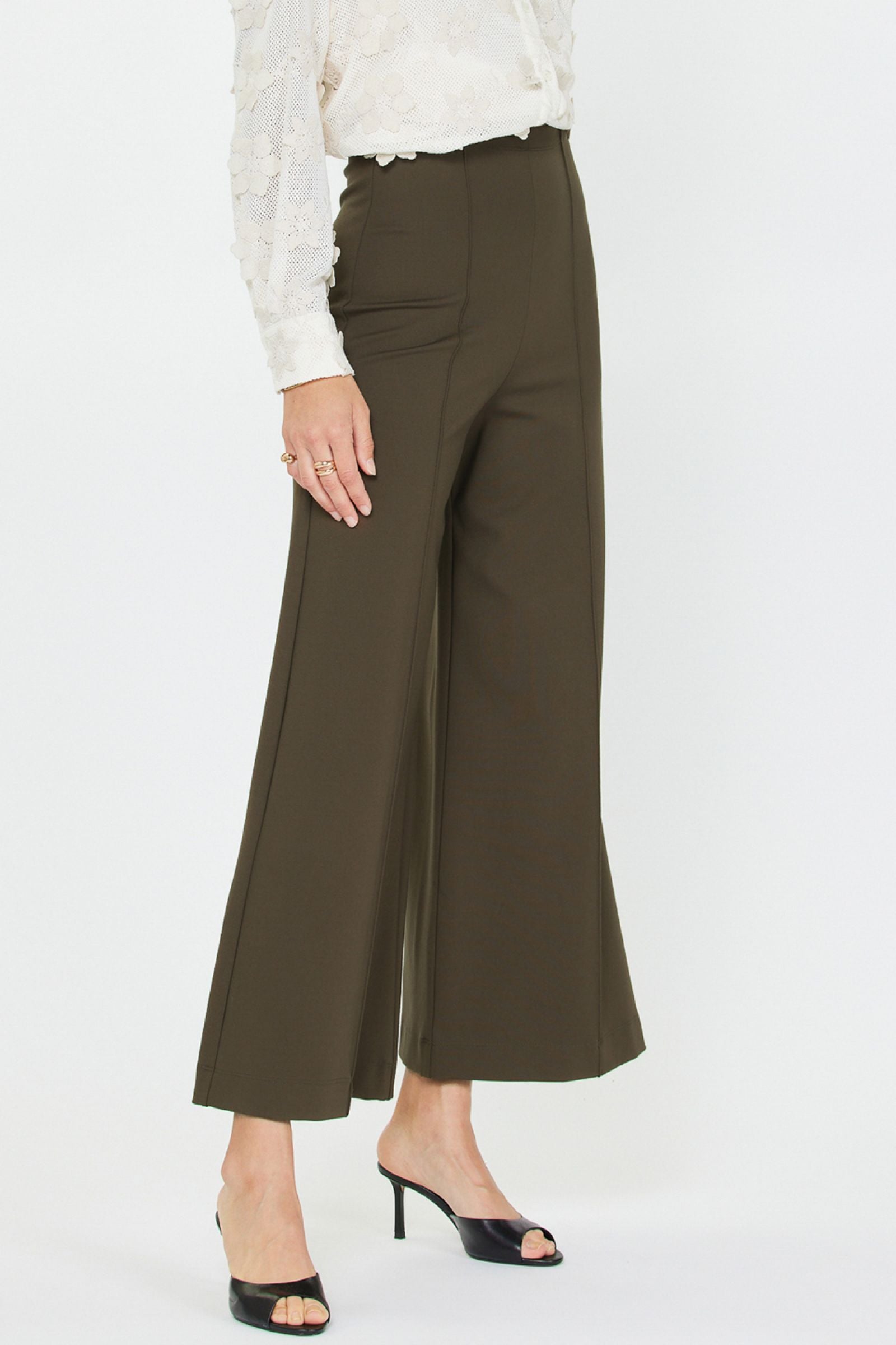 High Rise Flare Leg Ponte Pant - Olive, Women's Pants Collection