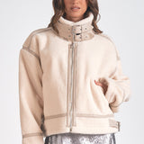 Fleece Oversized Bomber Jacket - white, womens jacket collection