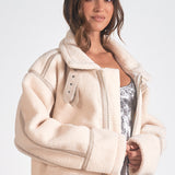Fleece Oversized Bomber Jacket - white, womens jacket collection