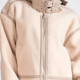 Fleece Oversized Bomber Jacket - white, womens jacket collection