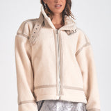 Fleece Oversized Bomber Jacket - white, womens jacket collection