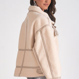 Fleece Oversized Bomber Jacket - white, womens jacket collection