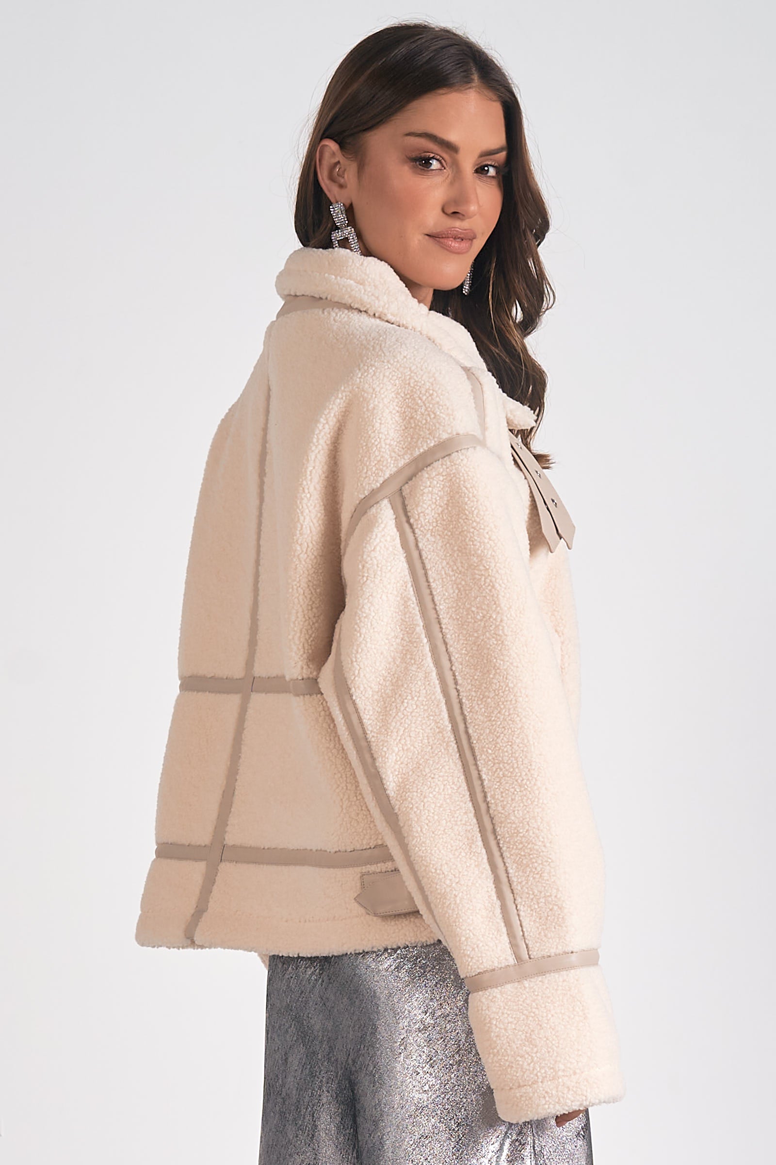 Fleece Oversized Bomber Jacket - white, womens jacket collection