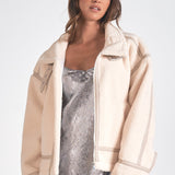 Fleece Oversized Bomber Jacket - white, womens jacket collection