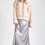 Fleece Oversized Bomber Jacket - white, womens jacket collection