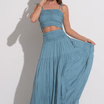 Smocked Crop Top -blue, women's crop top