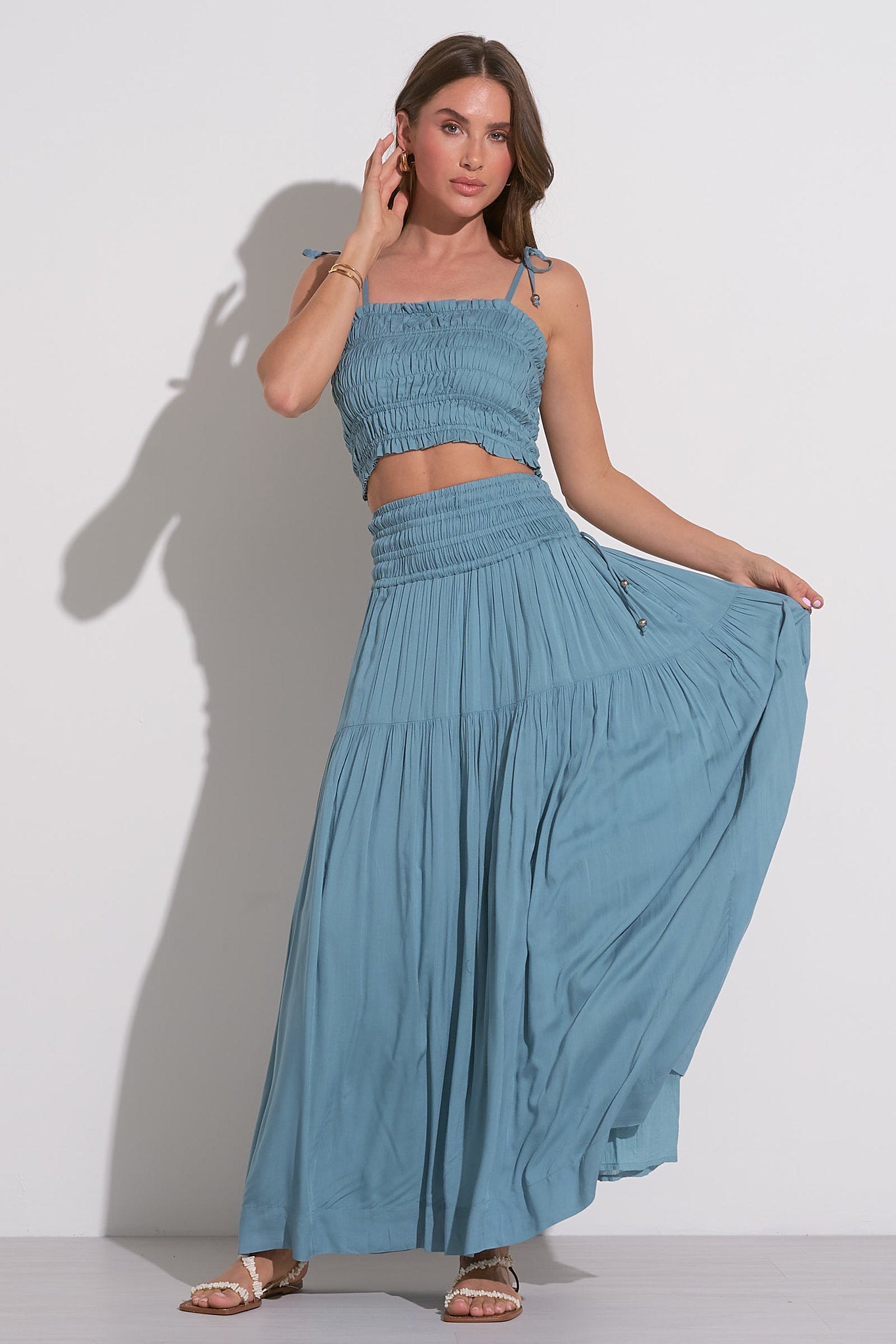 Smocked Crop Top -blue, women's crop top
