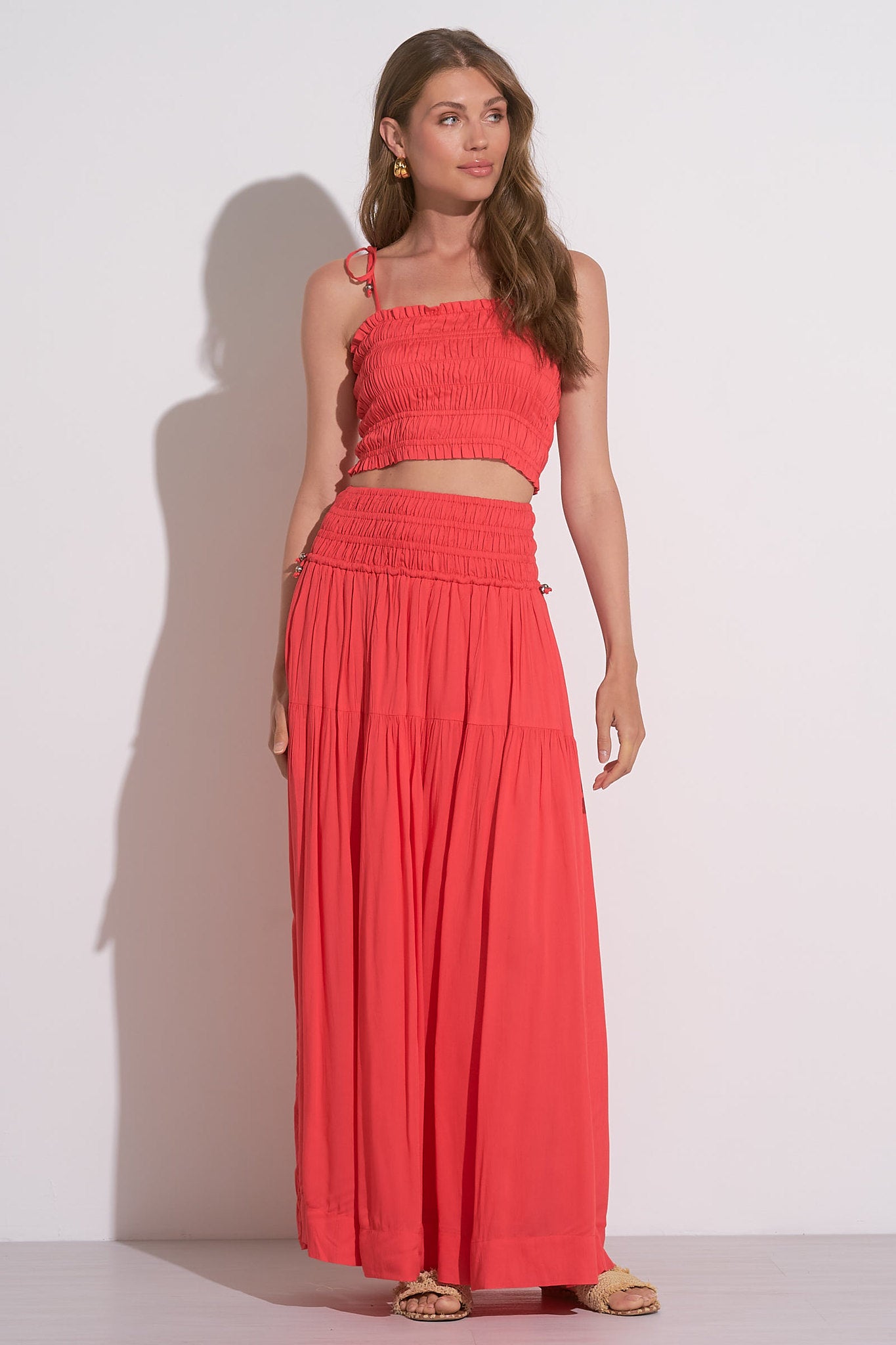 Smocked Crop Top - red, women's crop top