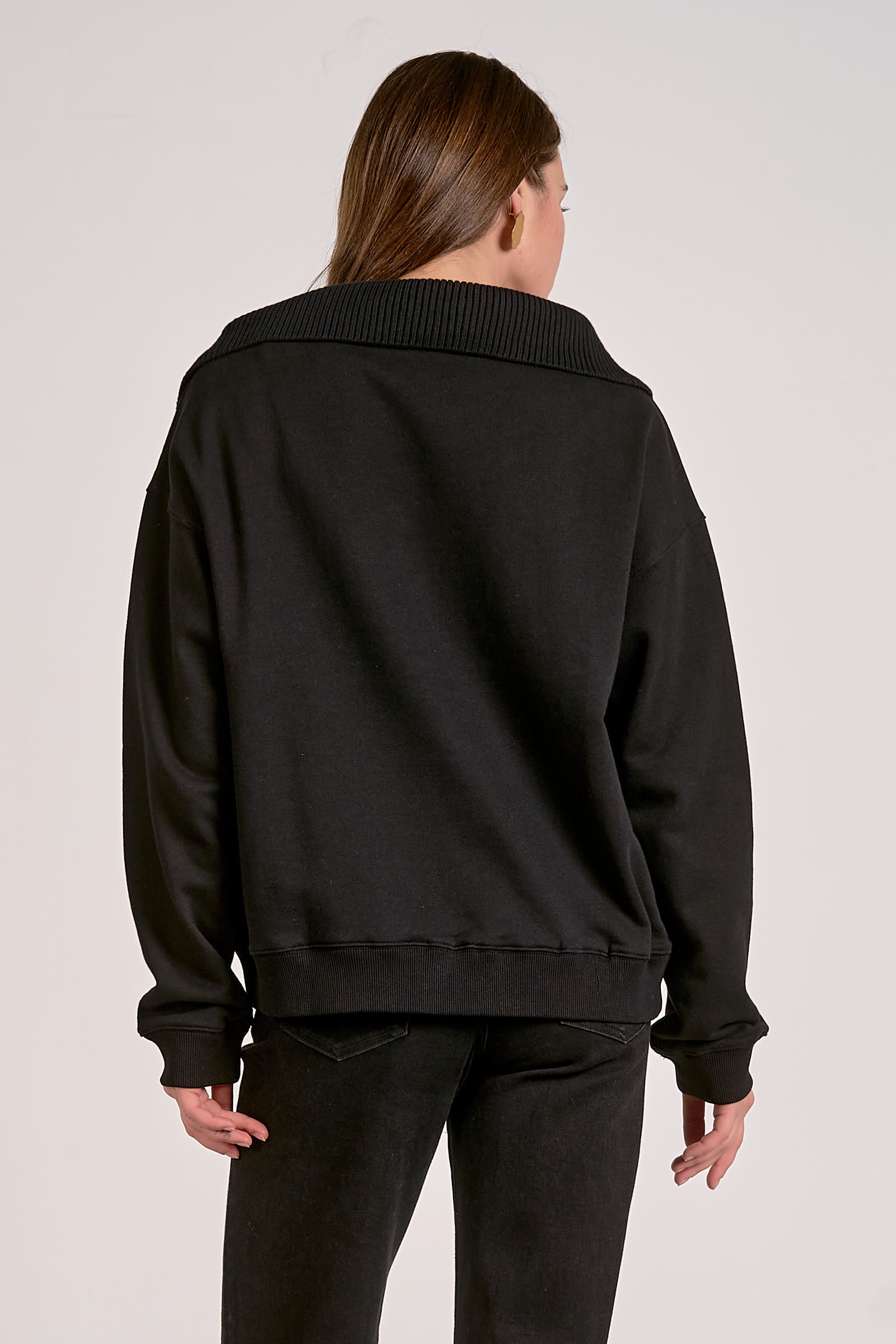 Quarter Zip Collared Sweatshirt - Black, Women's Tops Collection
