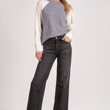 Two Tone Crewneck Sweater - grey/white, womens sweater collection