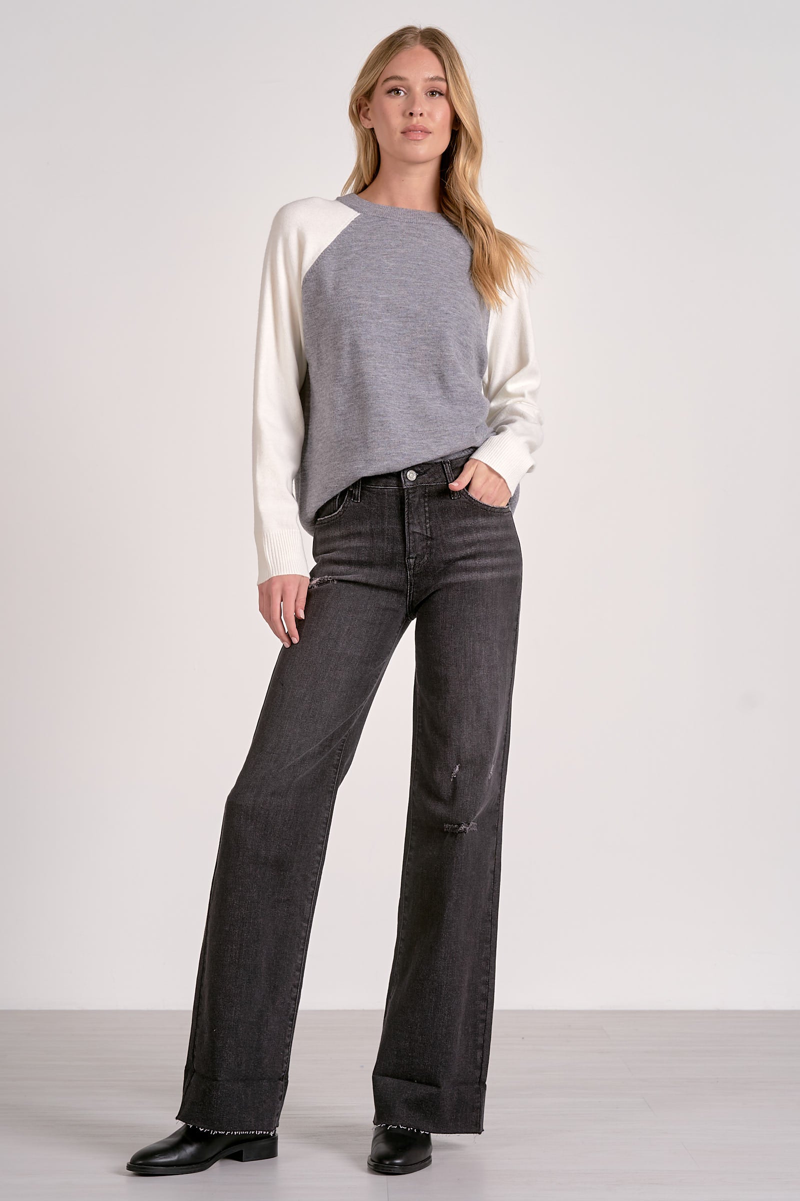 Two Tone Crewneck Sweater - grey/white, womens sweater collection