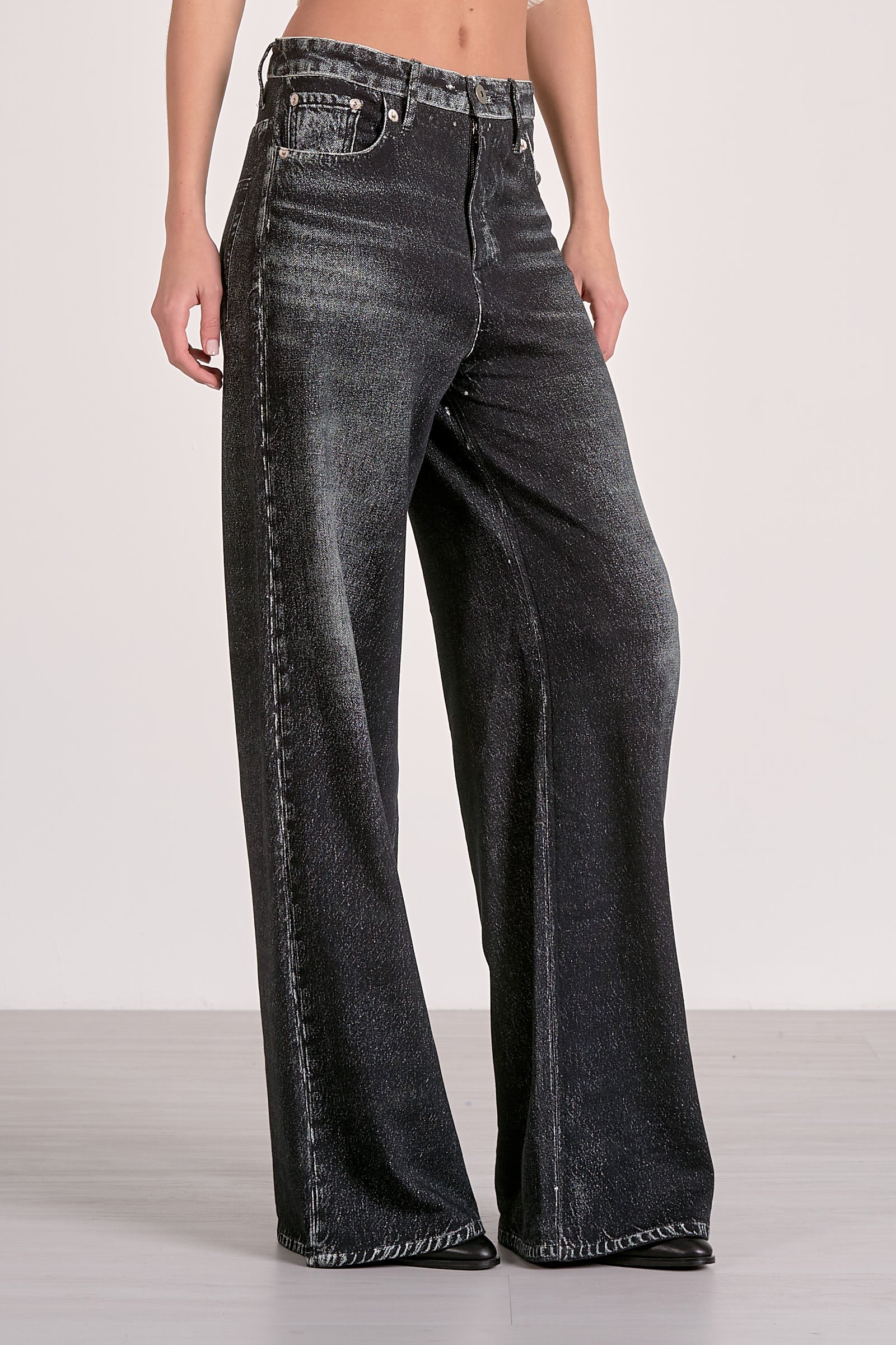 Grey Wash Wide Leg Jean With Elastic Waistband - Grey, Women's Jeans Collection