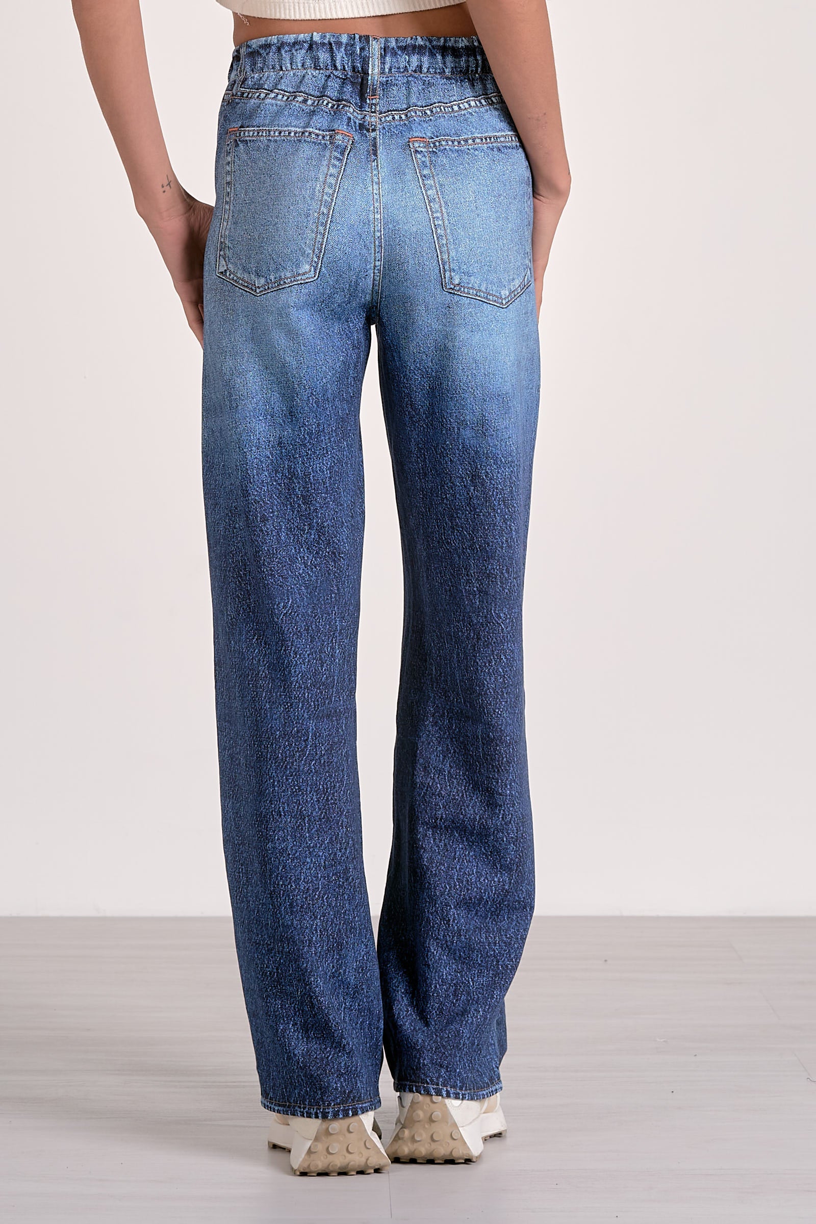 Wide Leg Jean With Elastic Waistband =- Denim Wash, Women's Pants Collection