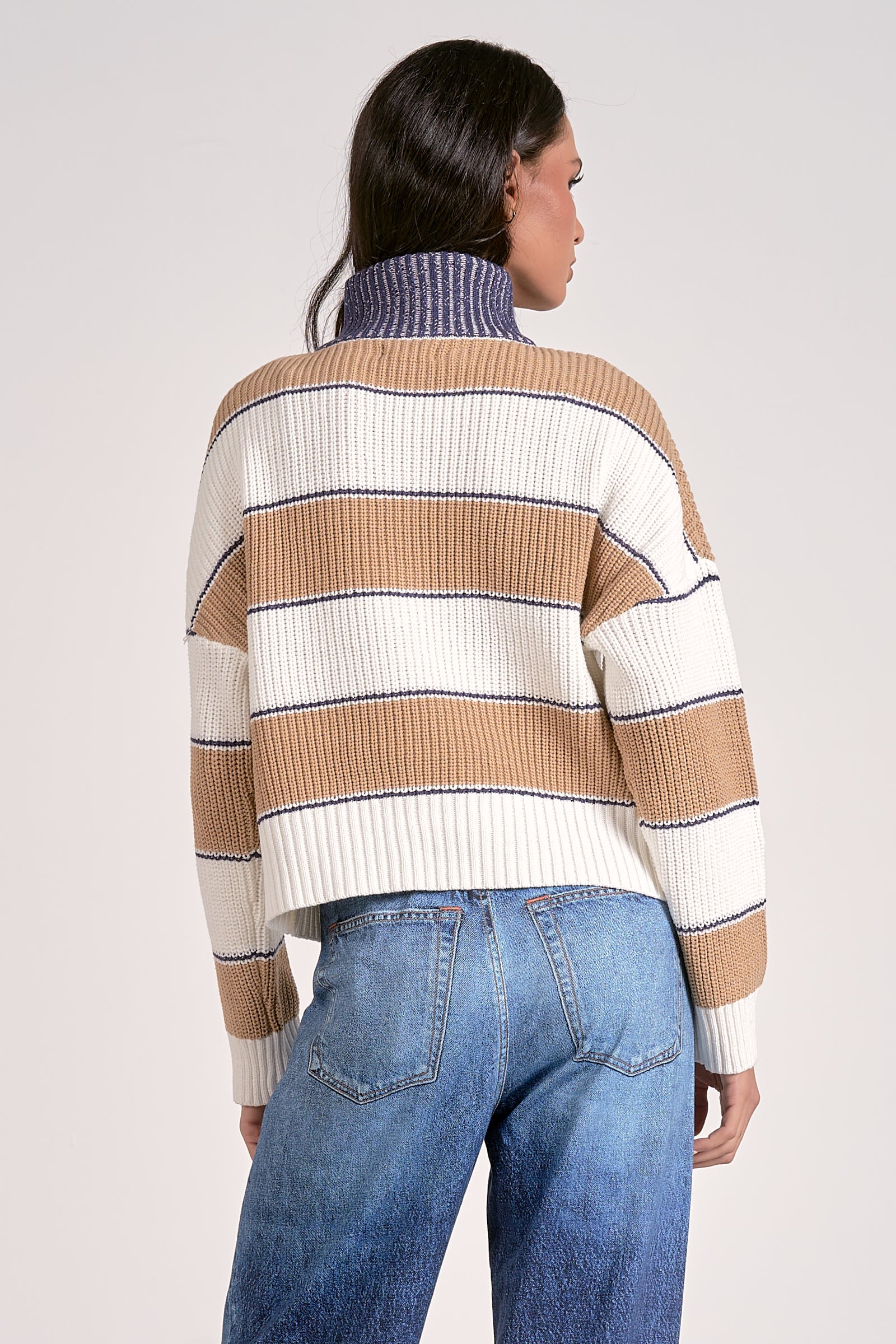 Quarter Zip Stripe Sweater - Camel, Women's Tops Collection