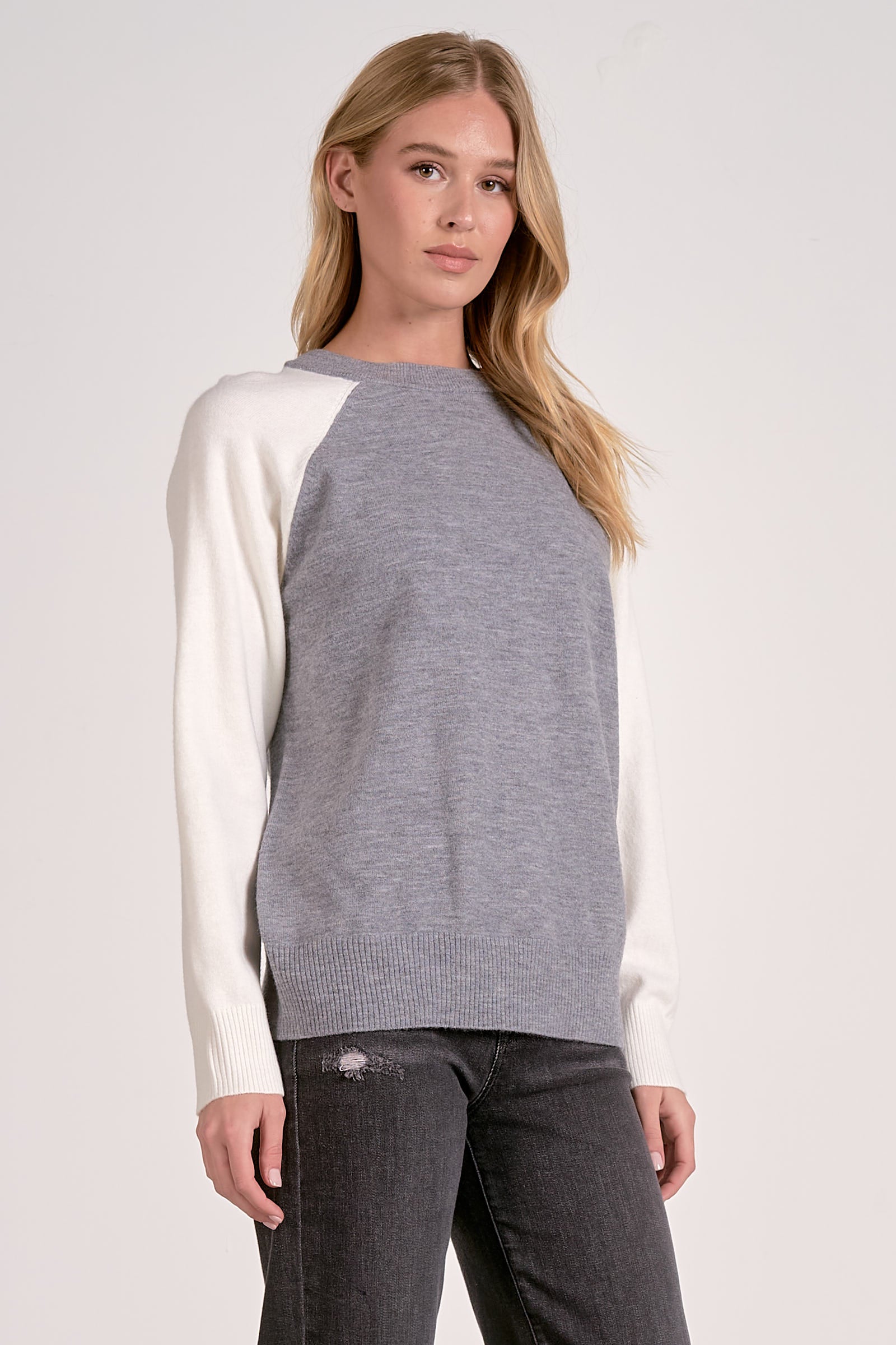 Two Tone Crewneck Sweater - grey/white, womens sweater collection