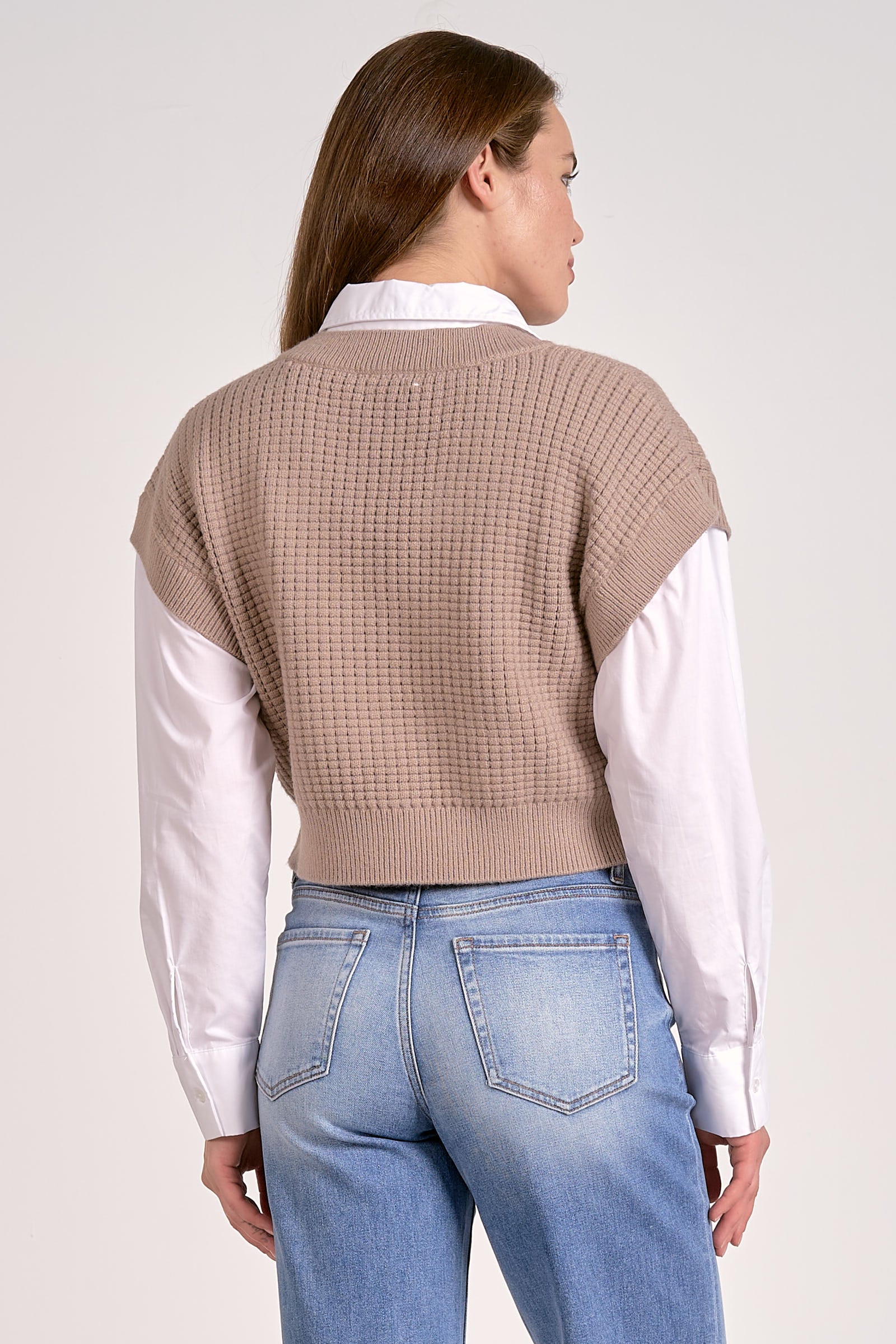 Crop Sweater Vest - Taupe, Women's Tops Collection