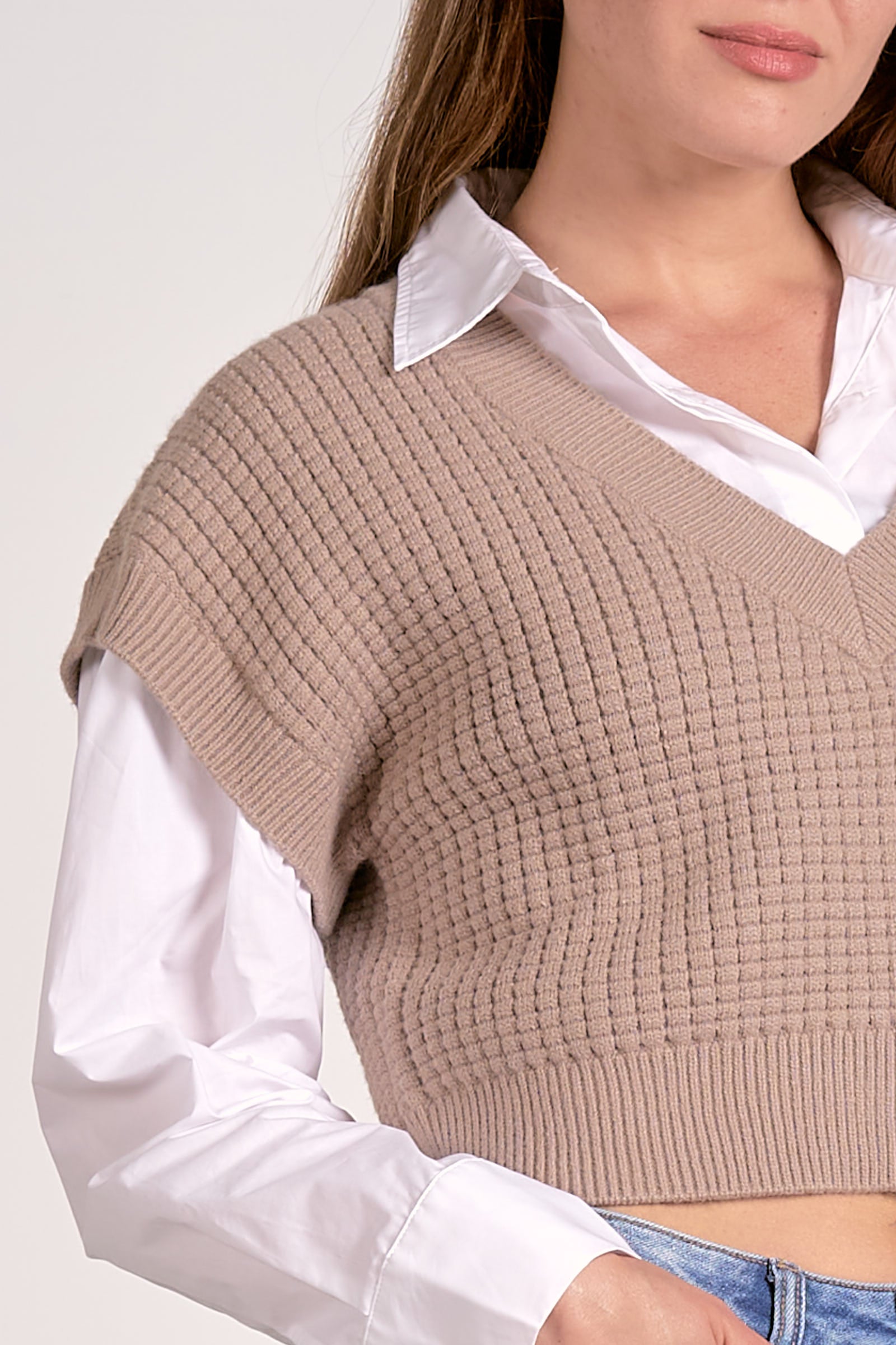 Crop Sweater Vest - Taupe, Women's Tops Collection