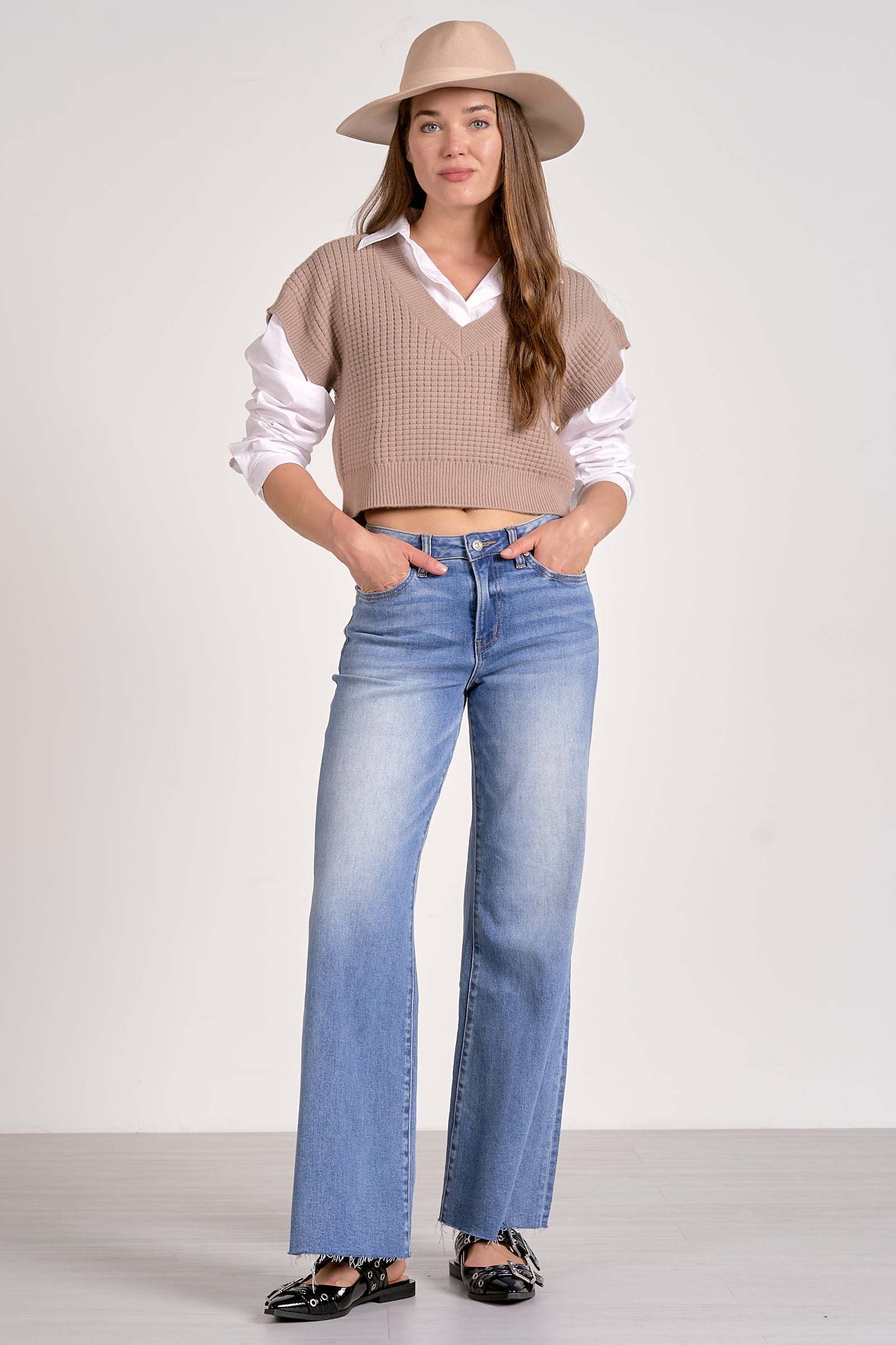 Crop Sweater Vest - Taupe, Women's Tops Collection