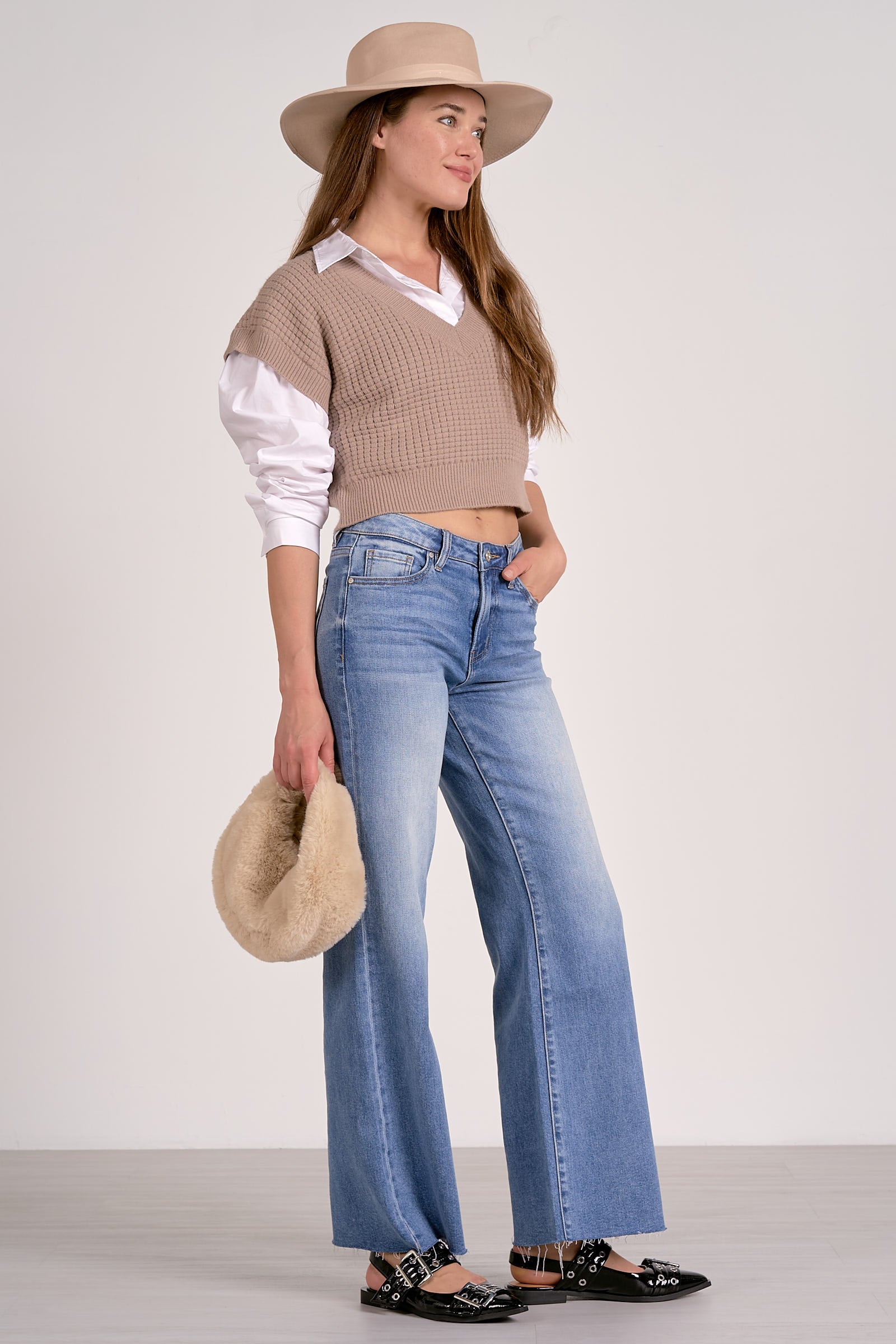 Crop Sweater Vest - Taupe, Women's Tops Collection