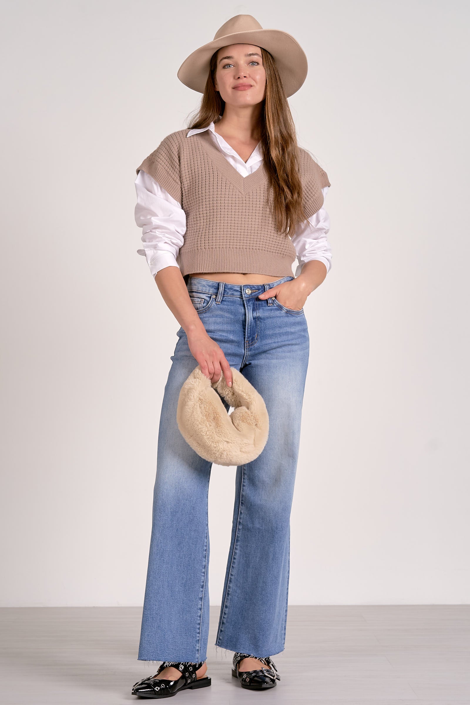 Crop Sweater Vest - Taupe, Women's Tops Collection
