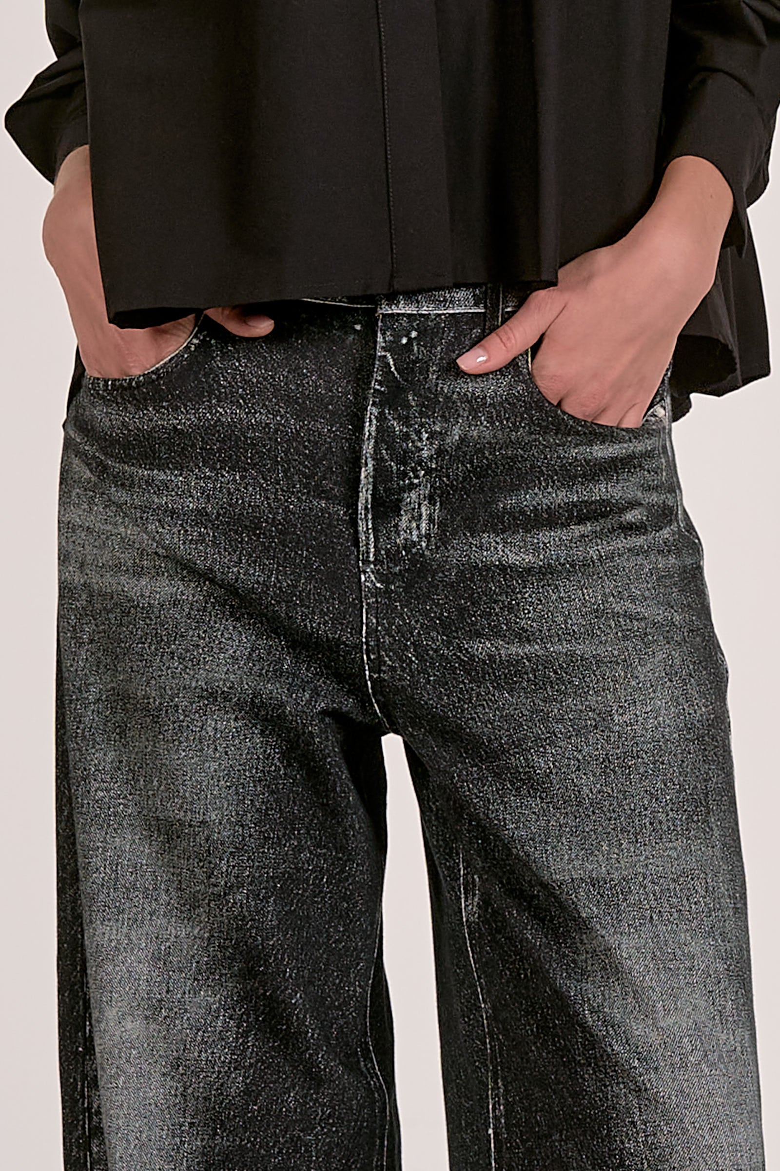 Grey Wash Wide Leg Jean With Elastic Waistband - Grey, Women's Jeans Collection