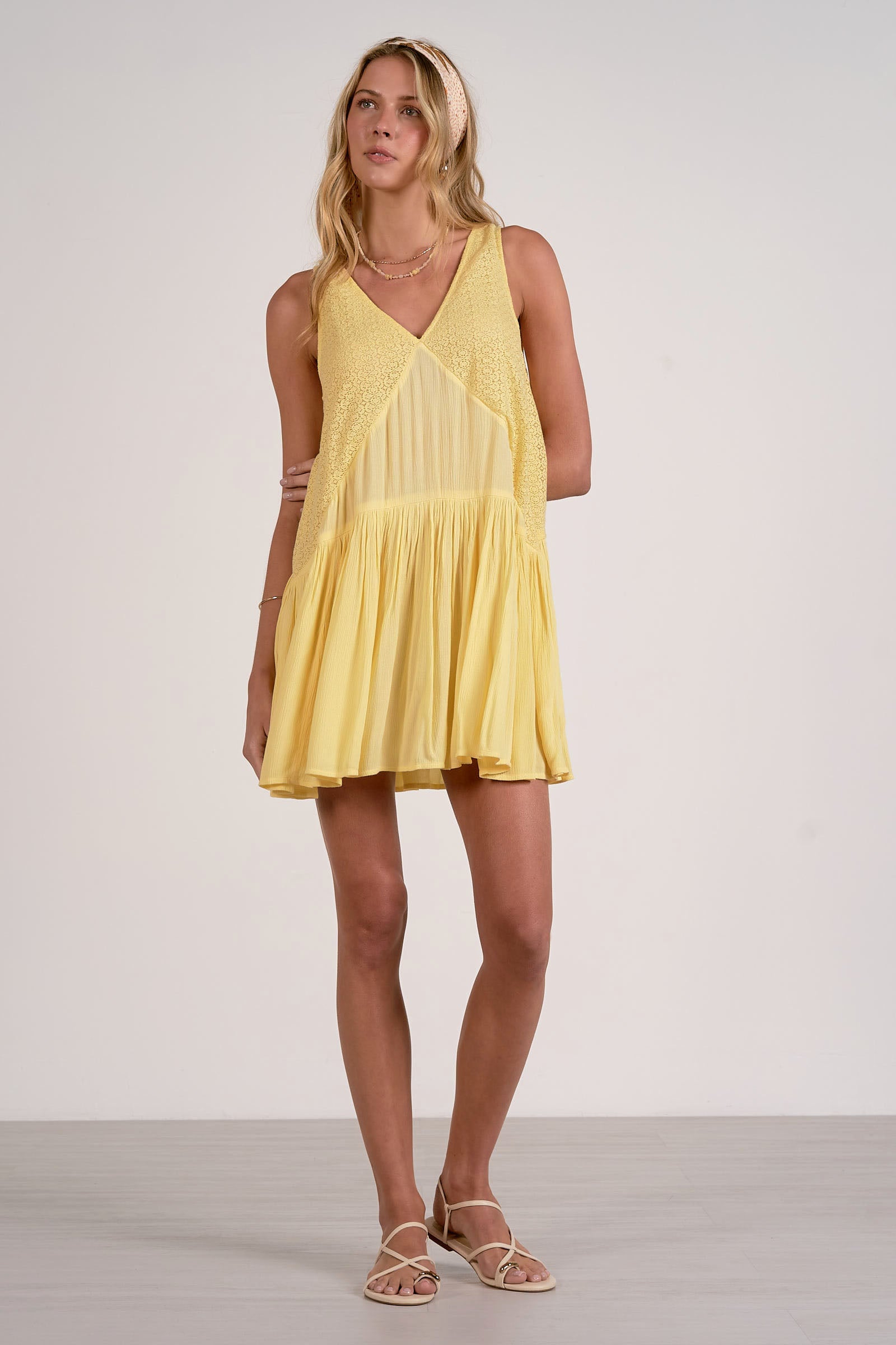 v neck babydoll dress Flowy V Neck Baby Doll Mini Dress Vanilla / S
