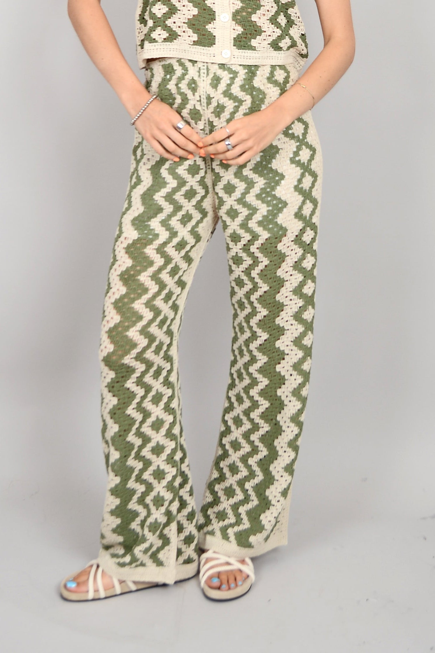 Design Crochet Pant - green and ivory, women's pants/matching sets collection