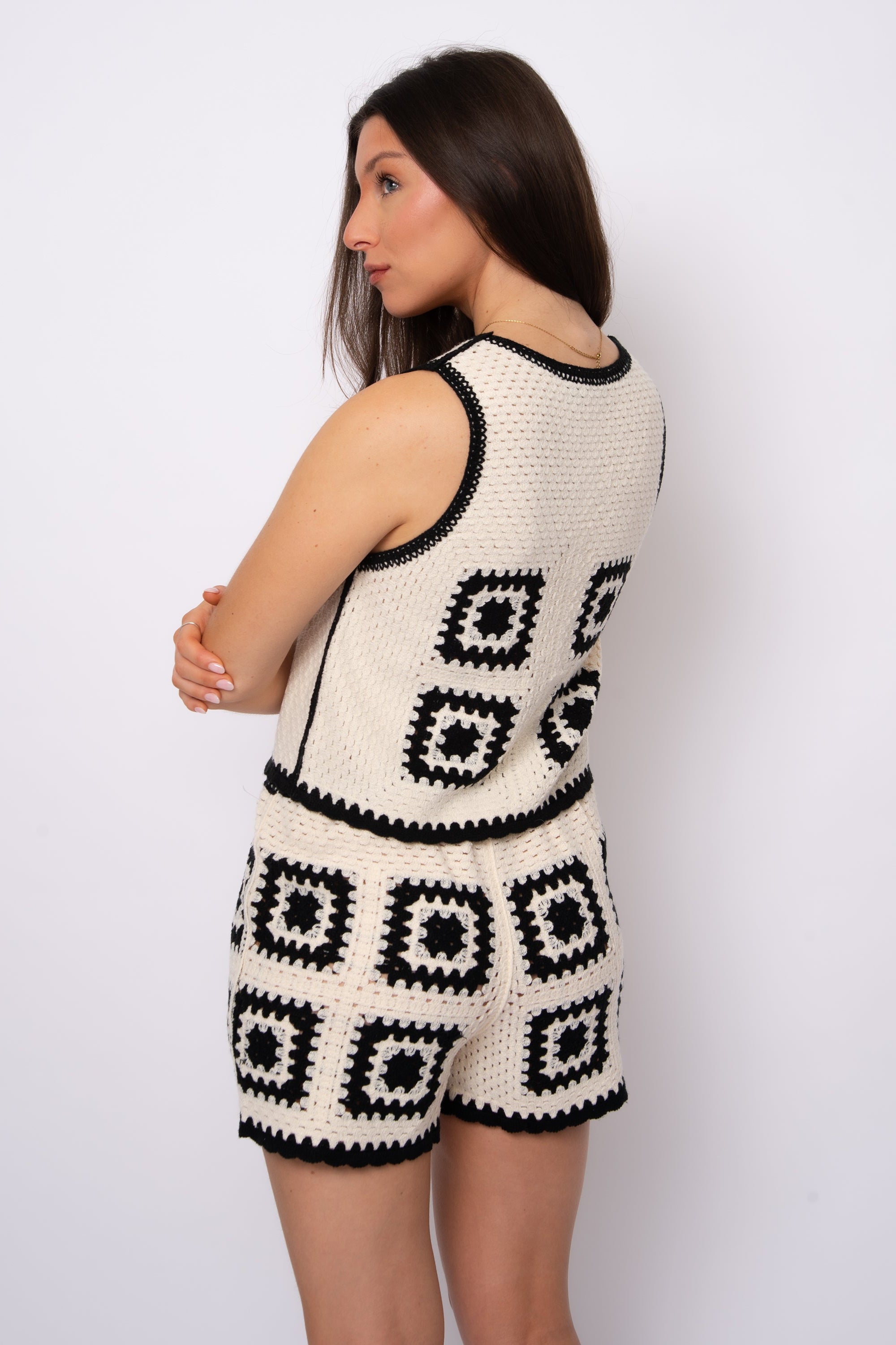 Crochet Vest and Short Set - Natural, Women's Matching Set's Collection