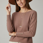 Round Neck Sweater With Sleeve Detail - brown, womens top collection