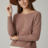 Round Neck Sweater With Sleeve Detail - brown, womens top collection