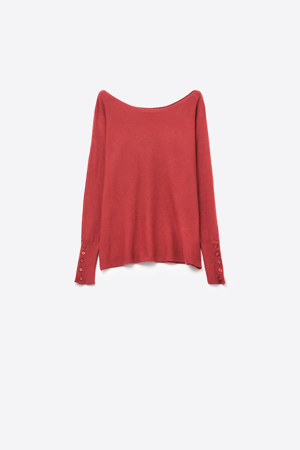 Round Neck Sweater With Button Sleeve Detail - red, womens sweater collection