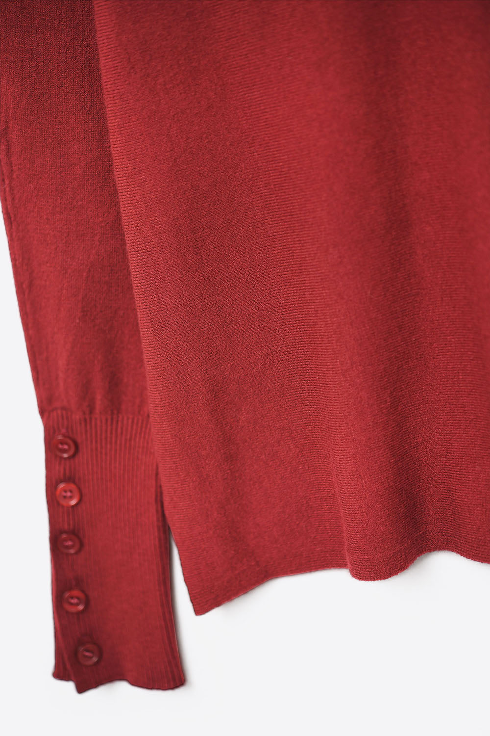 Round Neck Sweater With Button Sleeve Detail - red, womens sweater collection