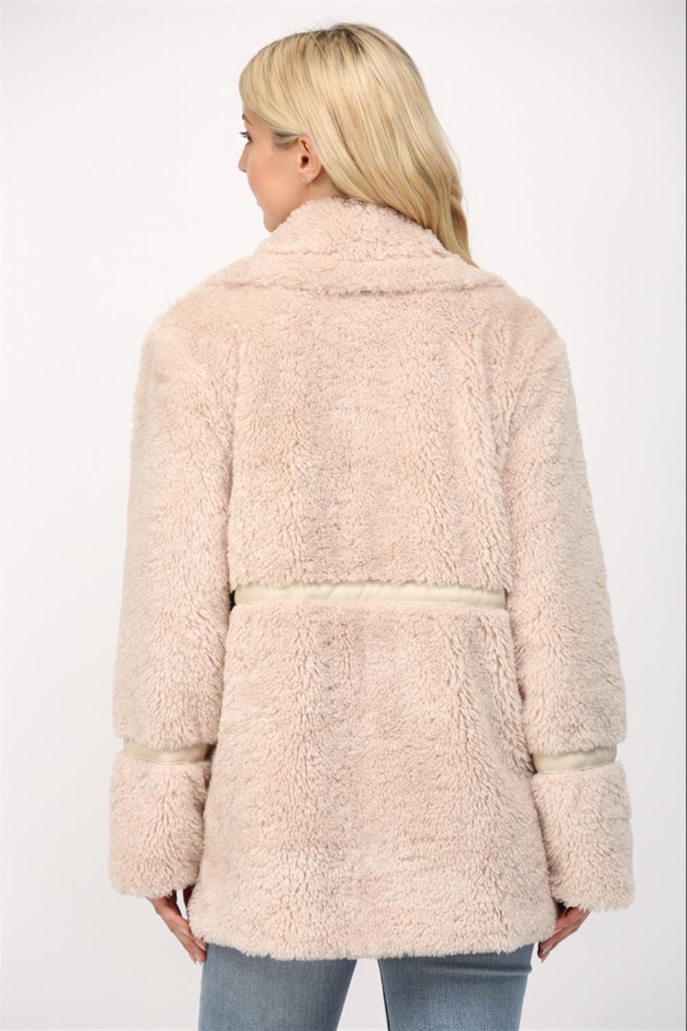 Snap Button Shearling Faux Coat - ecru, womens jacket collection