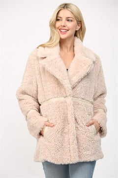 Snap Button Shearling Faux Coat - ecru, womens jacket collection