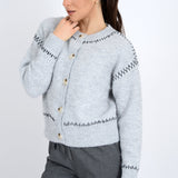 Long Sleeve Crew Neck Cardigan - grey, womens cardigan collection