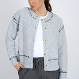 Long Sleeve Crew Neck Cardigan - grey, womens cardigan collection