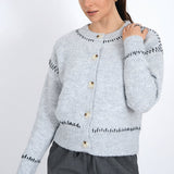 Long Sleeve Crew Neck Cardigan - gray, womens cardigan collection