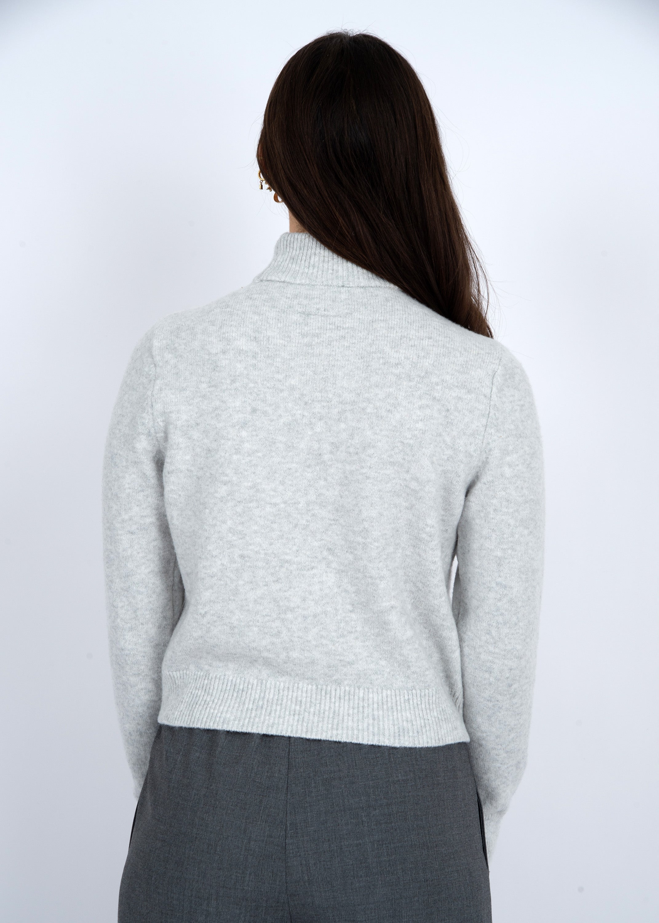 Mock Neck Pullover - grey with penguin print, womens sweater collection