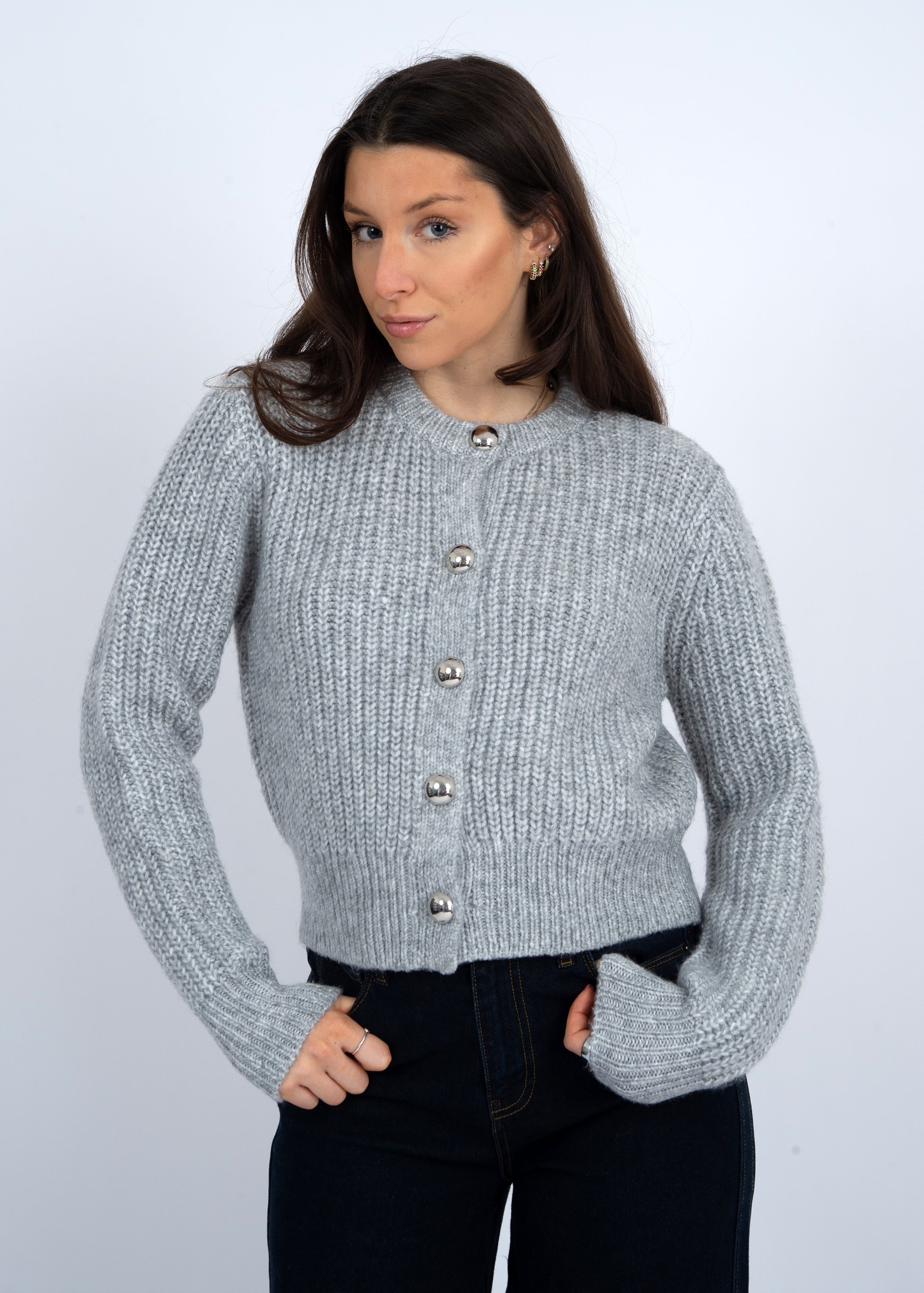 Crew Neck Cardigan - grey, womens cardigan collection