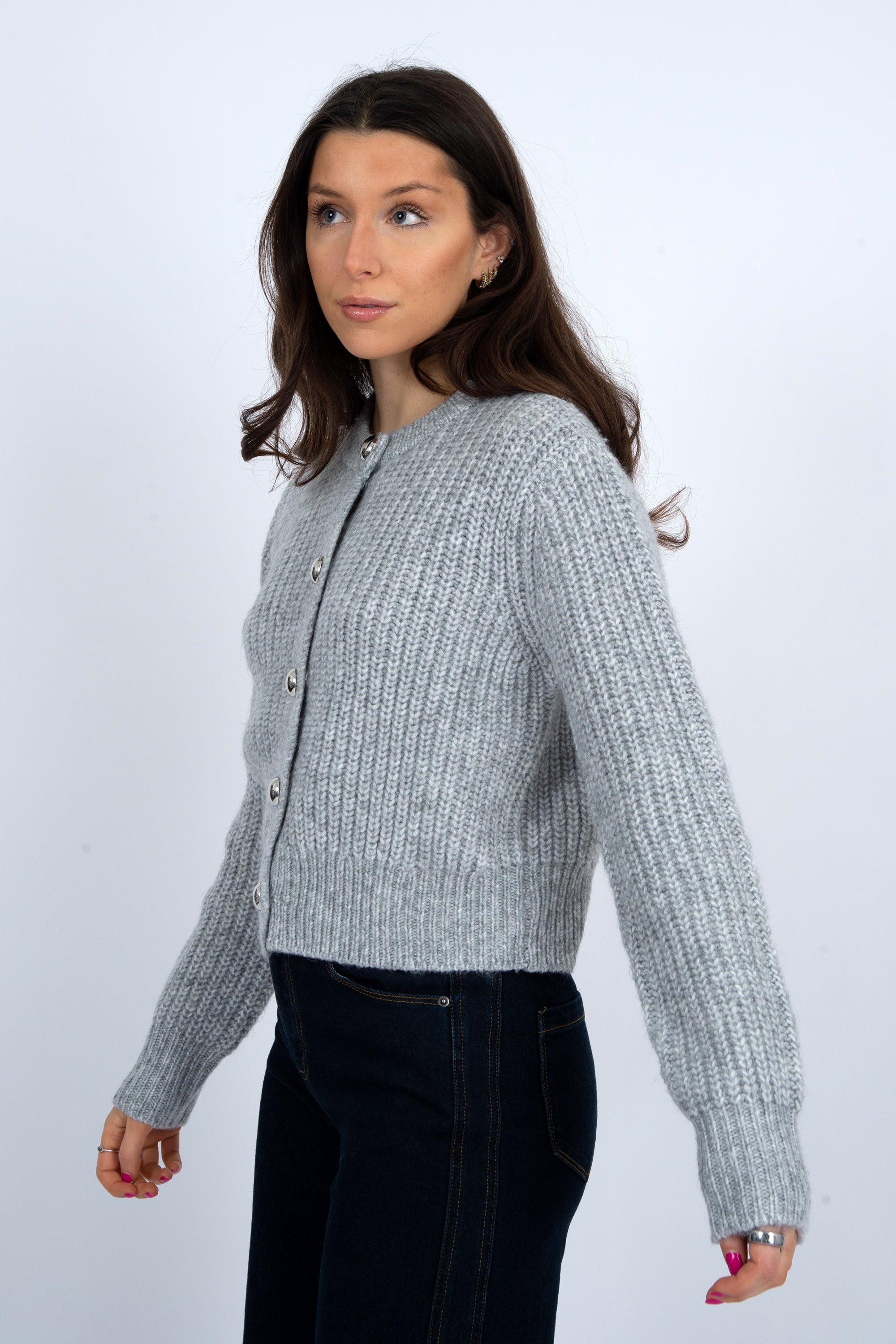 Crew Neck Cardigan - grey, womens cardigan collection