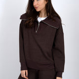 Soft Knit Half Zip Pullover - brown, womens sweatshirt/matching set collection