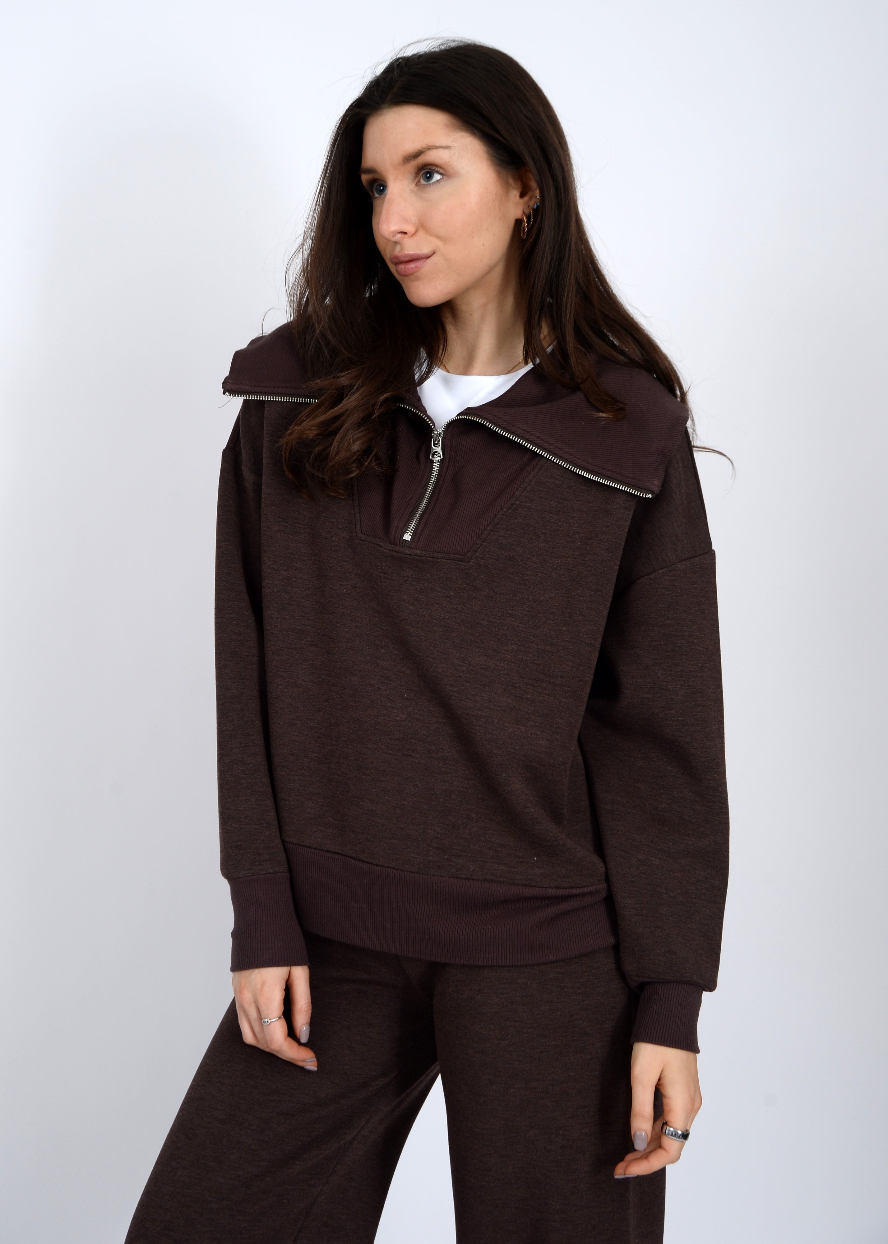 Soft Knit Half Zip Pullover - brown, womens sweatshirt/matching set collection
