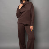Soft Knit Half Zip Pullover - brown, womens sweatshirt/matching set collection