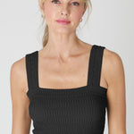 Shirred Square Neck Crop - Black, Women's Tops Collection