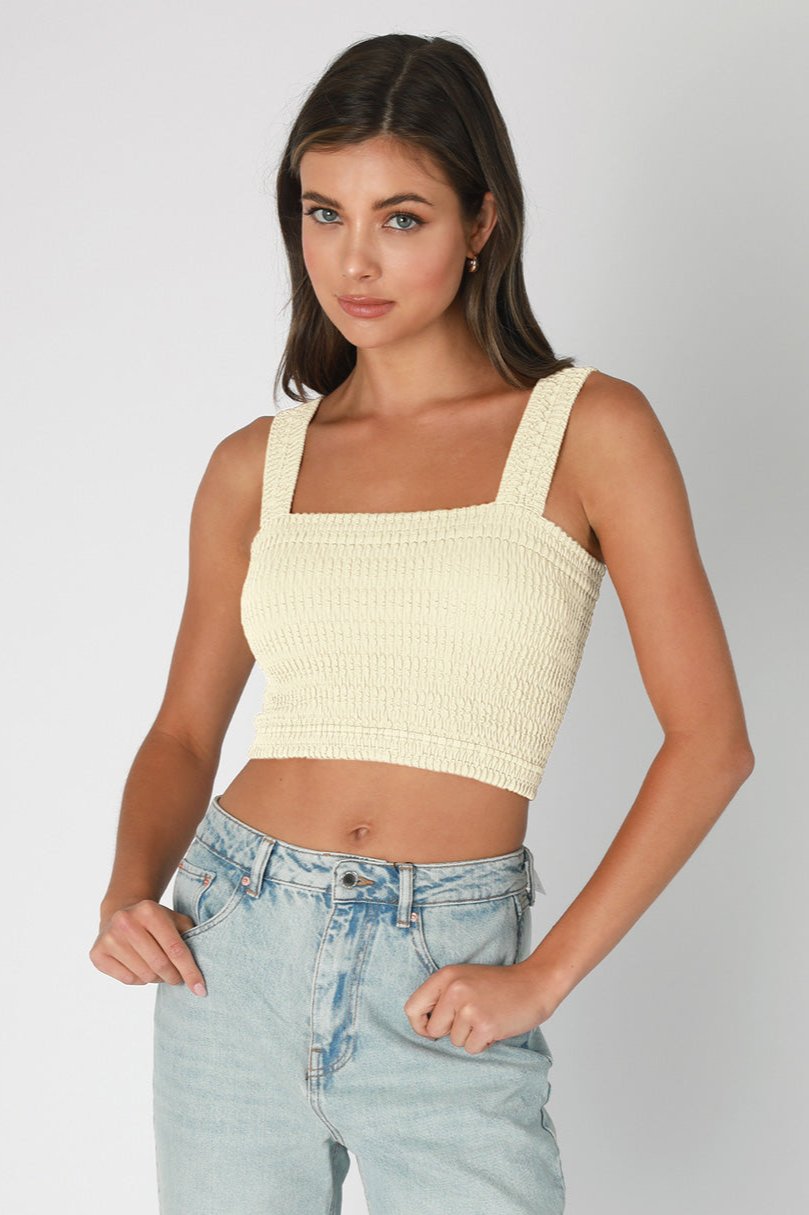 Shirred Square Neck Crop - Butter Cream, Women's Tops Collection