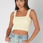 Shirred Square Neck Crop - Butter Cream, Women's Tops Collection